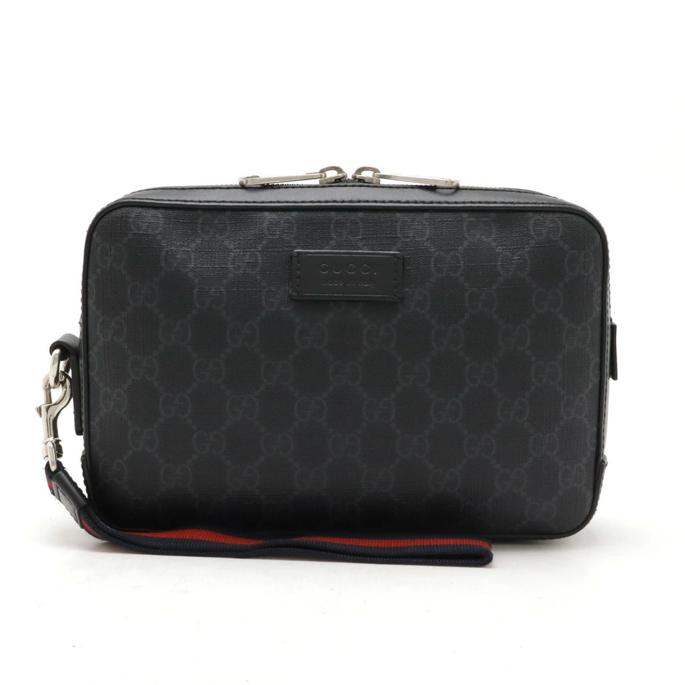 Gucci GG Supreme Webbing Pouch Clutch Shoulder Bag Leather Black